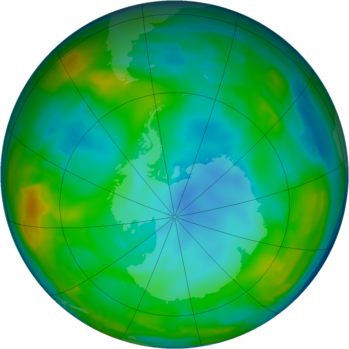 Antarctic ozone map for 16 July 2009
